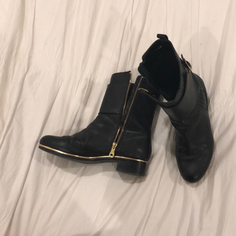 Black Booties with Gold Hardware